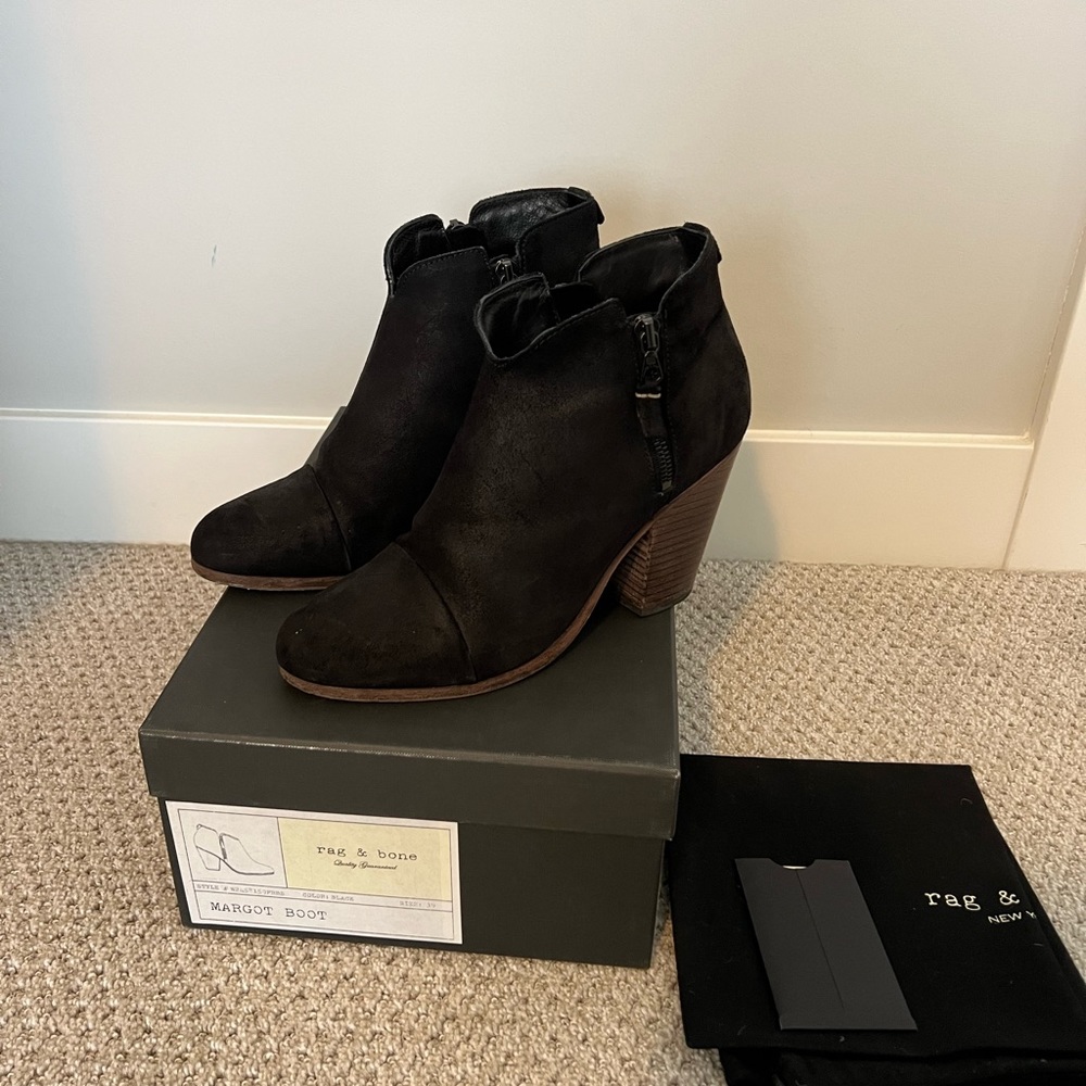 Rag & Bone Margot Black Suede Leather Side Zip Booties